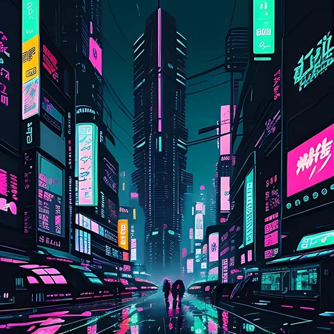 Cinematic neon city street scene