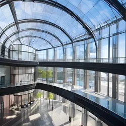 AI image generated from prompt: "a dramatic modern museum atrium of glass and steel, sweeping curves and geometric shadows, ultra-wide lens" — Architectural Photography, ChilloutMix model