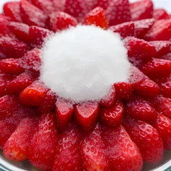 AI image generated from prompt: "an extreme close-up of a strawberry slice with sugar crystals, shallow depth of field, texture emphasis" — Macro Photography, ChilloutMix model