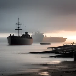 AI image generated from prompt: "a foggy harbor at dawn, distant ship silhouettes fading into mist, muted palette, quiet tension" — Moody & Atmospheric, ChilloutMix model