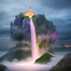 AI image generated from prompt: "a floating island waterfall pouring into clouds, pastel glow, dreamlike haze, tranquil wonder" — Ethereal, ChilloutMix model