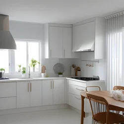 AI image generated from prompt: "a bright airy white kitchen with sunlit curtains, clean minimal surfaces, cheerful stillness" — High Key, ChilloutMix model