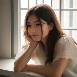 AI image generated from prompt: "a candid portrait by a window with natural daylight, soft skin tones, gentle background bokeh" — Natural Lighting, ChilloutMix model