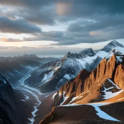 AI image generated from prompt: "a mountain landscape with extreme detail in shadows and highlights, dramatic sky, vivid depth" — HDR Photography, ChilloutMix model