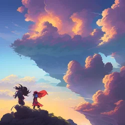 AI image generated from prompt: "a heroic adventurer on a cliff above rolling clouds, vibrant anime illustration, dynamic lighting" — Anime Style, ChilloutMix model