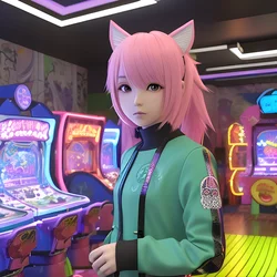 AI image generated from prompt: "a glossy 3D anime character in a neon arcade, expressive face, polished shading" — 3D Anime, ChilloutMix model