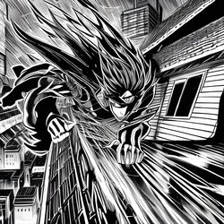 AI image generated from prompt: "a dramatic manga panel of a rooftop chase, speed lines, bold inks, cinematic framing" — Manga Style, ChilloutMix model