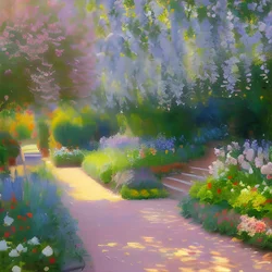 AI image generated from prompt: "an impressionist garden shimmering with afternoon light, visible brushstrokes, gentle motion" — Impressionist, ChilloutMix model