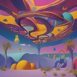 AI image generated from prompt: "a surreal desert with impossible floating staircases and long shadows, dream logic, vivid color" — Surrealist, ChilloutMix model