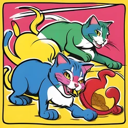 AI image generated from prompt: "a classic cartoon scene of a mischievous cat stealing a pie, exaggerated poses, bright colors" — Classic Cartoon, ChilloutMix model