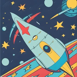 AI image generated from prompt: "a retro 1950s cartoon rocketship cruising past smiling stars, nostalgic animation vibe" — Retro Cartoon, ChilloutMix model