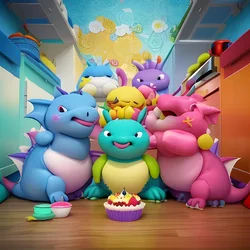 AI image generated from prompt: "a cute 3D cartoon dragon baking cupcakes in a sunny kitchen, expressive face, vibrant colors" — 3D Cartoon, ChilloutMix model