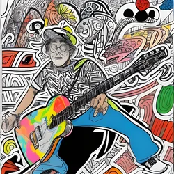 AI image generated from prompt: "a sketchy hand-drawn cartoon of a street musician, playful linework and color splashes" — Sketch Cartoon, ChilloutMix model
