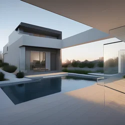 AI image generated from prompt: "an architectural 3D visualization of a minimalist concrete villa in a desert oasis, clean lines, soft light" — Architectural 3D, ChilloutMix model