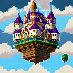 AI image generated from prompt: "a pixel art scene of a floating castle above clouds, tiny windows glowing, retro game vibe" — Pixel Art, ChilloutMix model