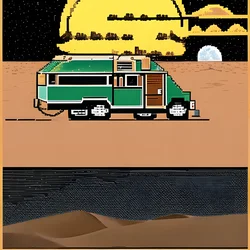 AI image generated from prompt: "an 8-bit desert caravan crossing dunes under a huge moon, simple shapes, bold pixels" — 8-Bit, ChilloutMix model