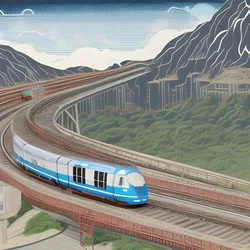 AI image generated from prompt: "a contemporary ukiyo-e of a futuristic train through a traditional valley, modern twist, clean flat color" — Contemporary Ukiyo-e, ChilloutMix model