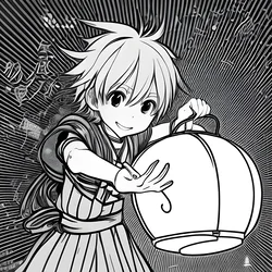 AI image generated from prompt: "a simple 2D anime coloring book line drawing of a cheerful hero holding a lantern, clean outlines" — 2D Anime Colouring Book, ChilloutMix model