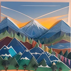 AI image generated from prompt: "a layered paper cut scene of a mountain sunrise with birds, crisp silhouettes, colorful stacked layers" — Paper Cut, ChilloutMix model