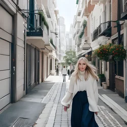 AI image generated from prompt: "a photoreal candid portrait of a White woman walking through a city street in spring, light breeze in hair, natural daylight, realistic c…" — ChilloutMix model