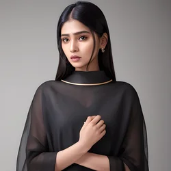 AI image generated from prompt: "a photoreal editorial portrait of a South Asian woman in a minimalist studio, clean background, high-end fashion styling, controlled high…" — ChilloutMix model