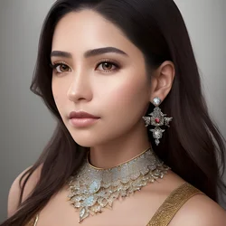 AI image generated from prompt: "a photoreal beauty portrait of a Latina woman with delicate jewelry, realistic metal reflections, soft gradient lighting, sharp eyes" — ChilloutMix model
