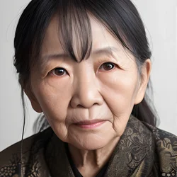 AI image generated from prompt: "a photoreal close-up portrait of an elderly East Asian woman with glossy eyes and soft catchlights, gentle kind expression, smooth but re…" — ChilloutMix model