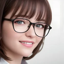AI image generated from prompt: "a photoreal portrait of a young adult White woman with thin wire-frame glasses, bright friendly smile, realistic reflections, no warped e…" — ChilloutMix model