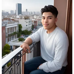 AI image generated from prompt: "a photoreal portrait of a Latina young man on a balcony overlooking a city, relaxed half-smile, late afternoon light, realistic haze, can…" — ChilloutMix model