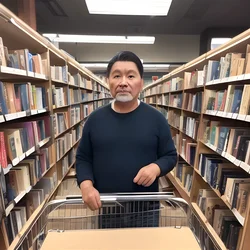 AI image generated from prompt: "a photoreal portrait of an Indigenous middle-aged non-binary adult in a bookstore aisle, calm attentive expression, warm overhead lights,…" — ChilloutMix model