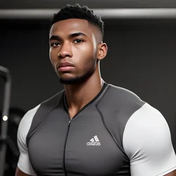 AI image generated from prompt: "a photoreal portrait of a Black young man in a gym after workout, focused determined expression, light perspiration, realistic skin sheen…" — ChilloutMix model