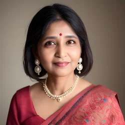 AI image generated from prompt: "a photoreal portrait of a South Asian middle-aged woman with pearl earrings, gentle smile, realistic specular highlights, soft beauty lig…" — ChilloutMix model