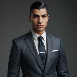 AI image generated from prompt: "a photoreal fashion editorial of a mixed-race man in a tailored suit, studio backdrop, controlled highlights, crisp fabric texture, profe…" — epiCRealism model