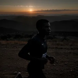 AI image generated from prompt: "a photoreal portrait of a Black runner at dawn, rim-lit silhouette with visible facial detail, dust particles, cinematic depth" — epiCRealism model