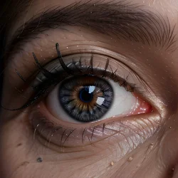 AI image generated from prompt: "a photoreal close-up of a Black eye with visible iris detail, eyelashes in focus, soft catchlight, realistic skin pores" — epiCRealism model