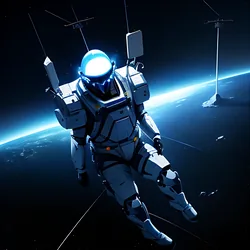 AI image generated from prompt: "an anime sci-fi spacewalk above Earth, reflective helmet, deep starfield, cool blue lighting, floating debris, cinematic scale" — MeinaMix model