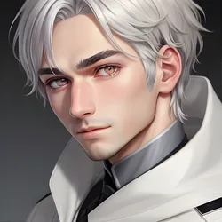 AI image generated from prompt: "an ultra-detailed anime close-up portrait of a silver-haired boy with heterochromia, subtle blush, clean cel shading, soft gradients, sha…" — ReV Animated model
