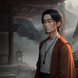 AI image generated from prompt: "an anime portrait of a serene monk in a mountain temple, mist, prayer beads, soft diffuse light, calm minimal palette" — ReV Animated model